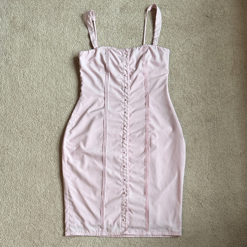 Light Pink Button-Front Bodycon Dress